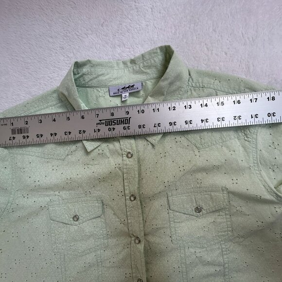 Back In The Saddle Womens Light Green Eyelet Snap Western Shirt 1X Cotton NWOT - Picture 6 of 8